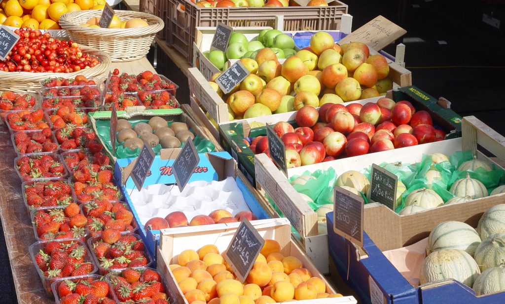 Fresh fruit at the market in Etaples in Northern France