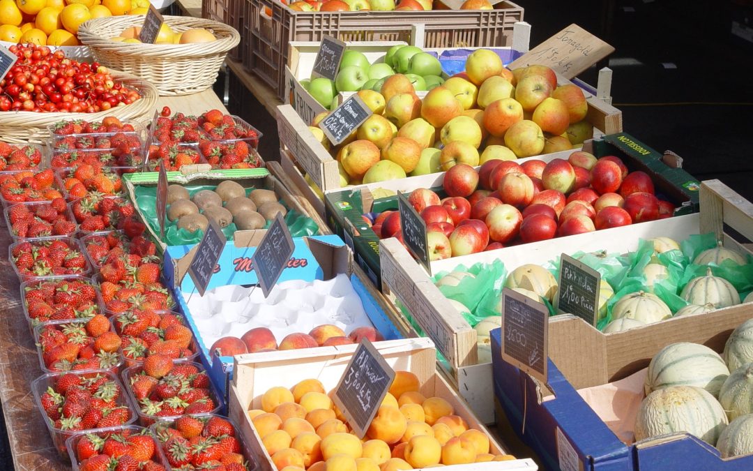 Fresh fruit at the market in Etaples in Northern France